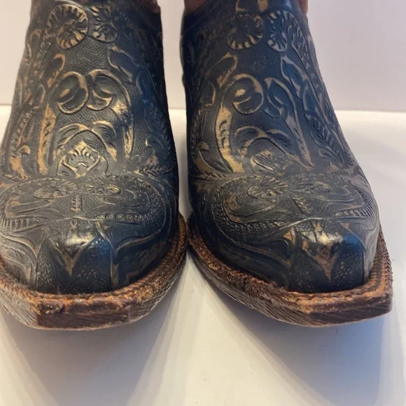Women's Ferrini Western Hand Tooled Brown Leather Cross Wing Cowboy Boots Sz 7.5 - Picture 14 of 15